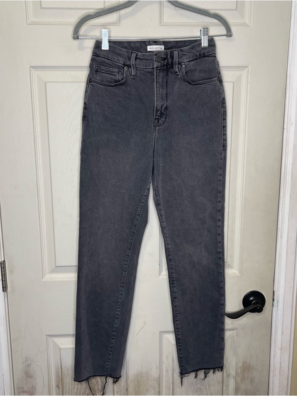 Good American JEANS Good Classic Raw Hem GCRH625TFT BLACK170 Sz 4/27